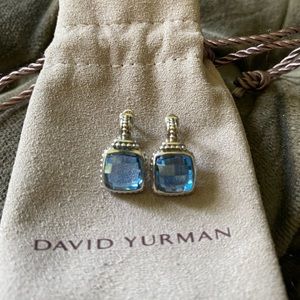 David Yurman limited edition Sterling Silver and Blue Topaz drop-earrings